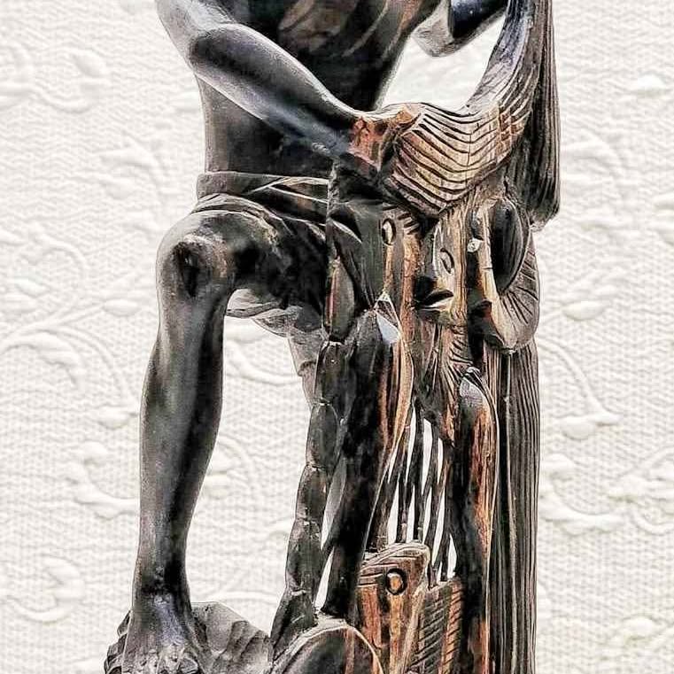 Antique Carved INDONESIA Agarwood Chenxiang Wood carving sculpture of a Fisherman