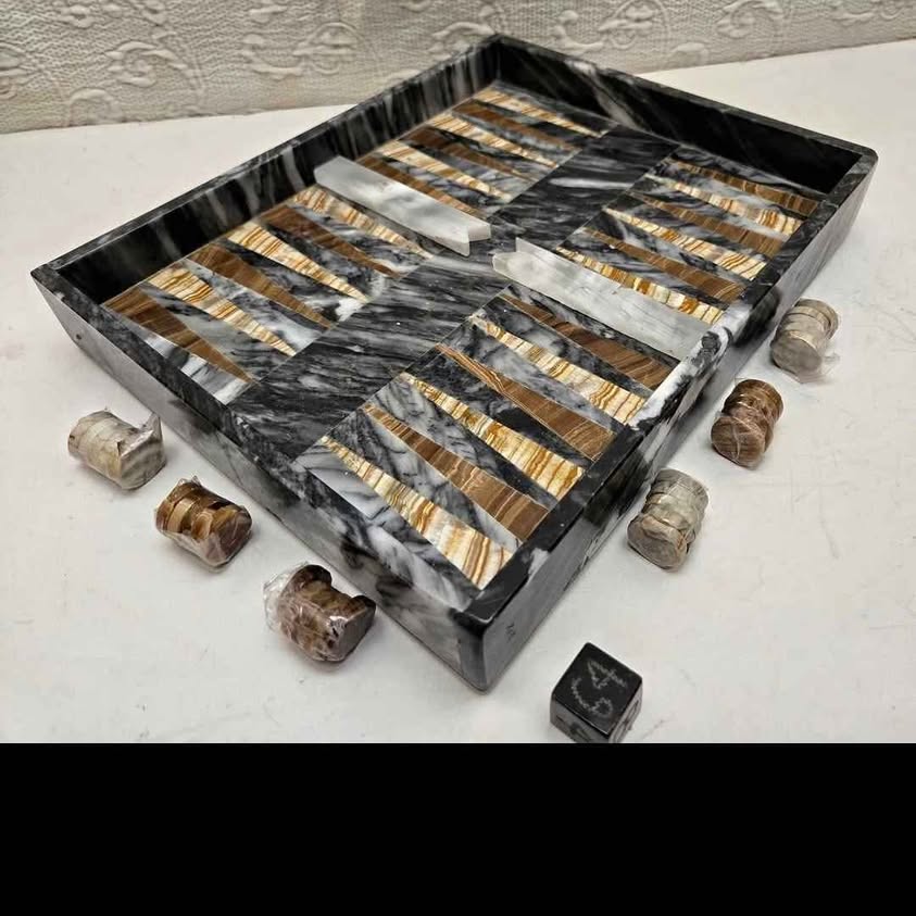 Beautiful Mid Century Modern Italian Marble Backgammon Set. Rare And Vintage piece!