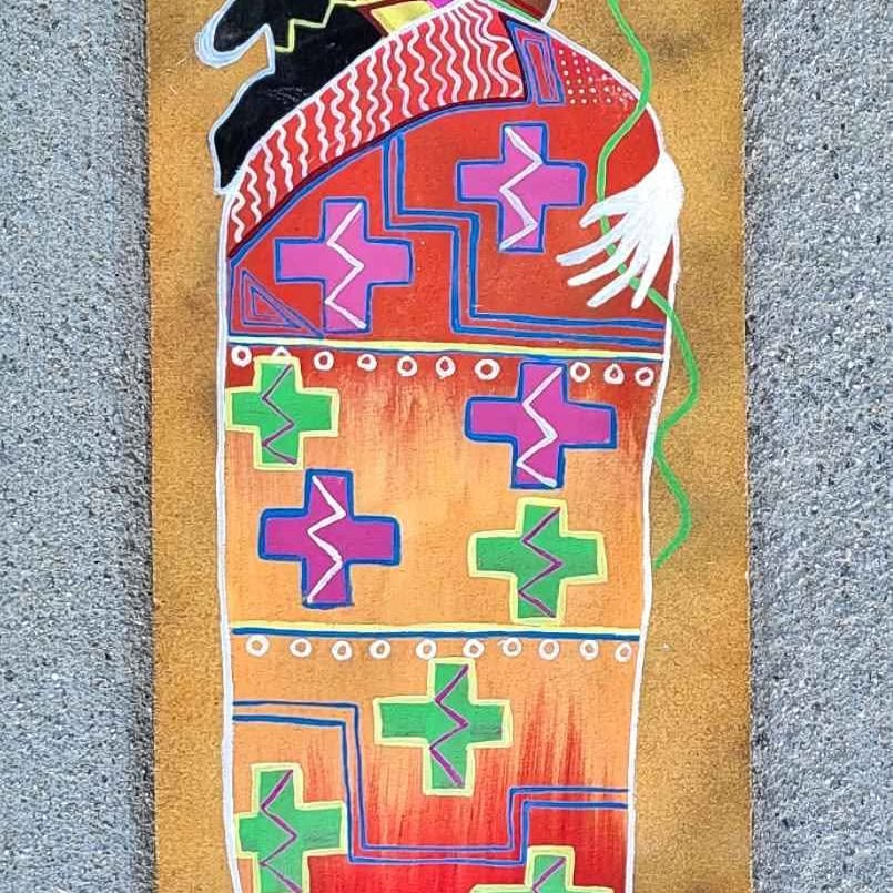 LELAND HOLIDAY, signed panel. Early great artwork.Native American.