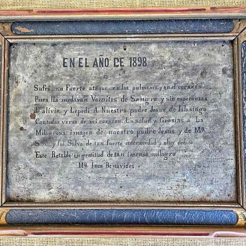 Antique authentic religious ex/votive gratitude statement in tin dated 1898