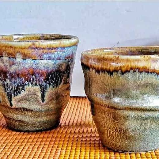 Set of 4 Glazed Rainforest Ceramic glazed MCM Cups