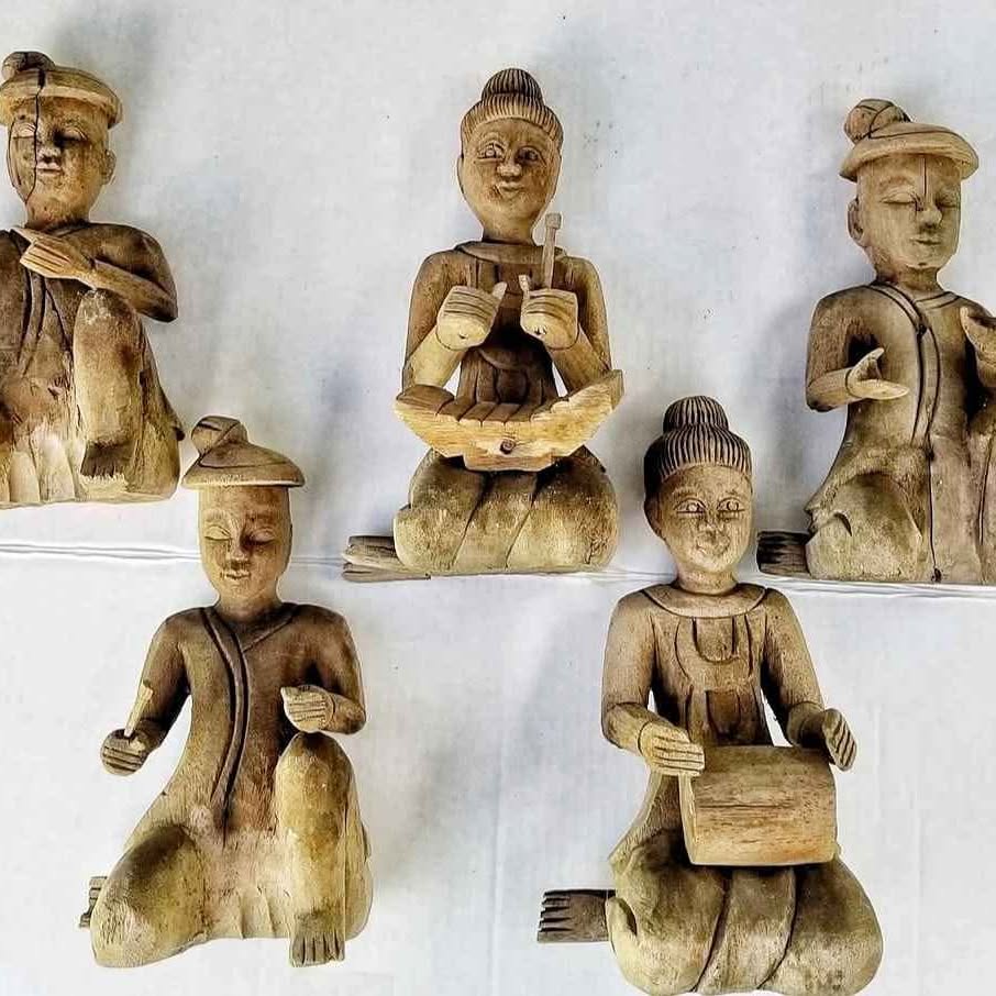 Antique carved Burmese Musician group (late 1800's)