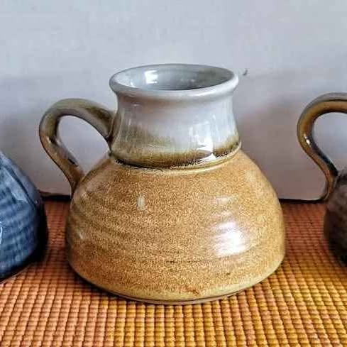 SET OF 3 Vintage 1970s Travel Pottery Stoneware Wide Bottom Non-Slip Coffee Mugs
