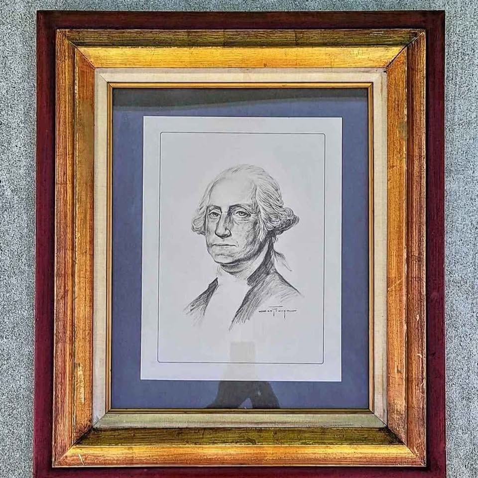 OZZ FRANCA G.Washington monoprint portrait drawing Circa 1960.