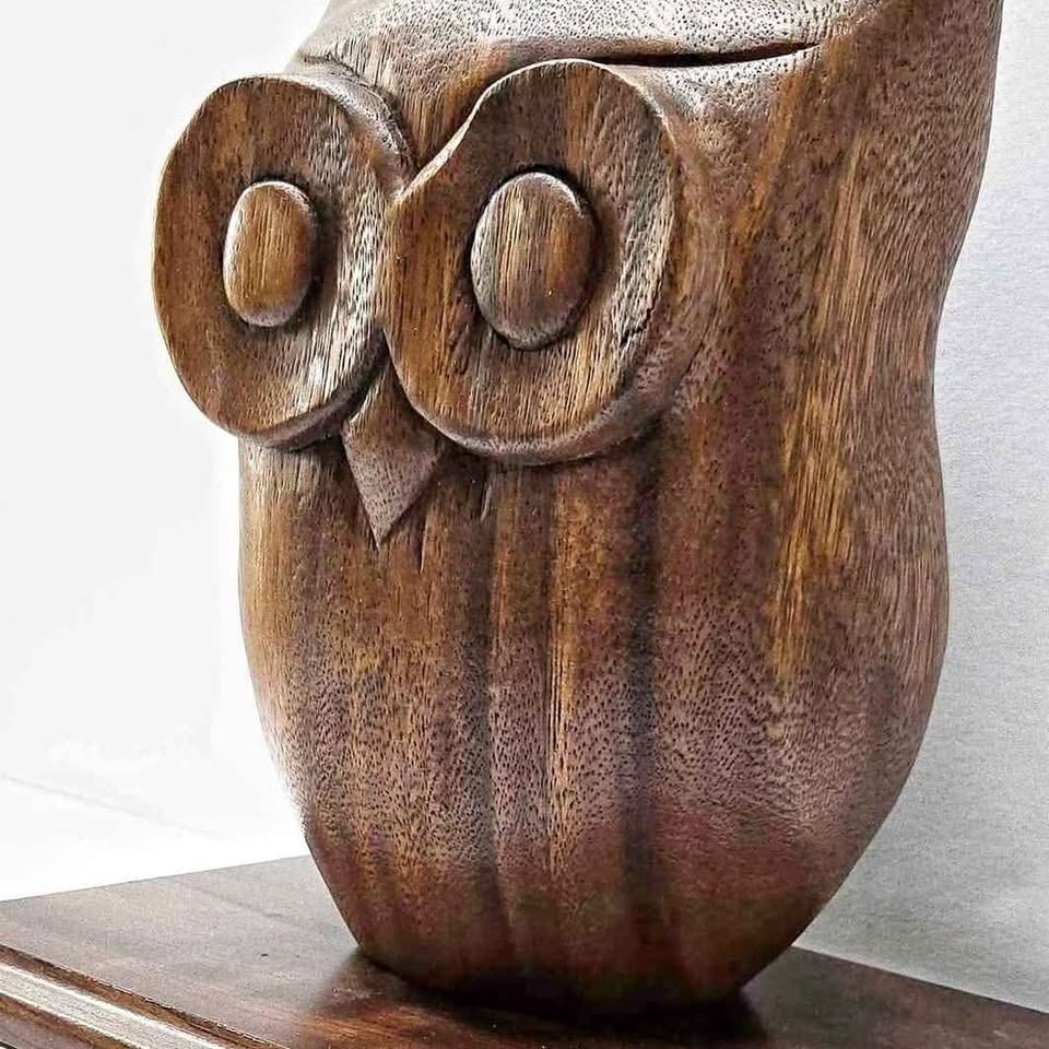 MCM Vintage Boho Carved Wooden Owl