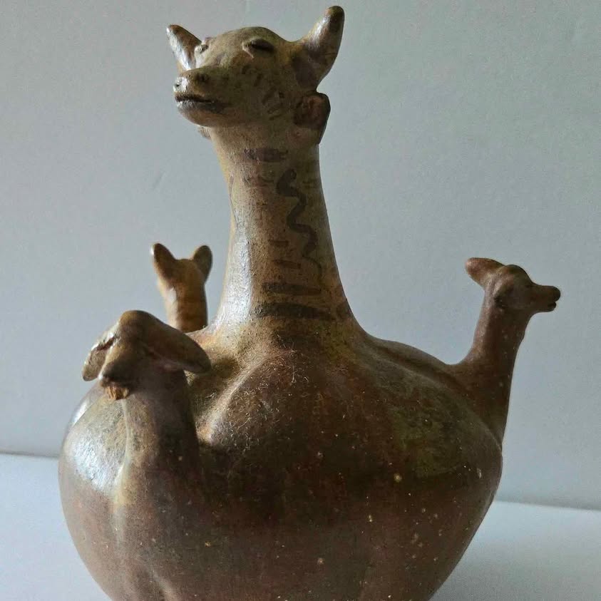 MARTINEZ MENDOZA HERON. MEXICAN ACATLAN MAMA GOAT IN PUMPKIN SCULPTURE FOLK ART POTTERY.