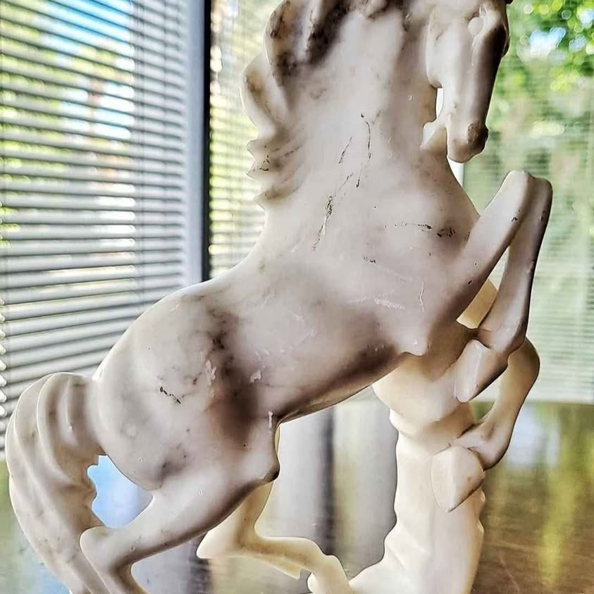 Art Deco Italian Alabaster on Black Marble Basr, Horse Sculpture, 1960s