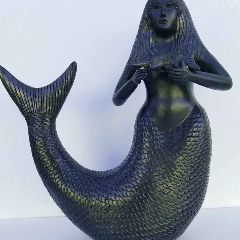 Beautiful Mermaid with Armadillo in Black Clay from Oaxaca.