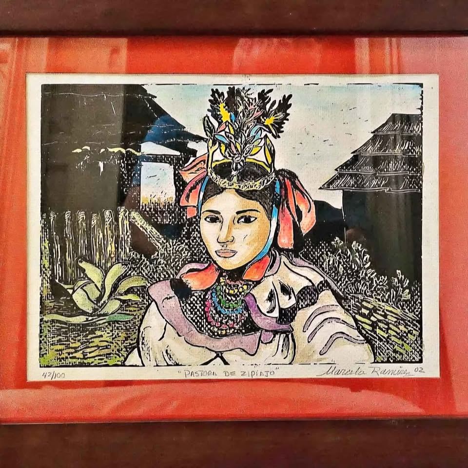 PASTORA DE ZIPIAJO, Woodblock from watercolors ltd.ed. hand signed By Marcela Ramirez 2002
