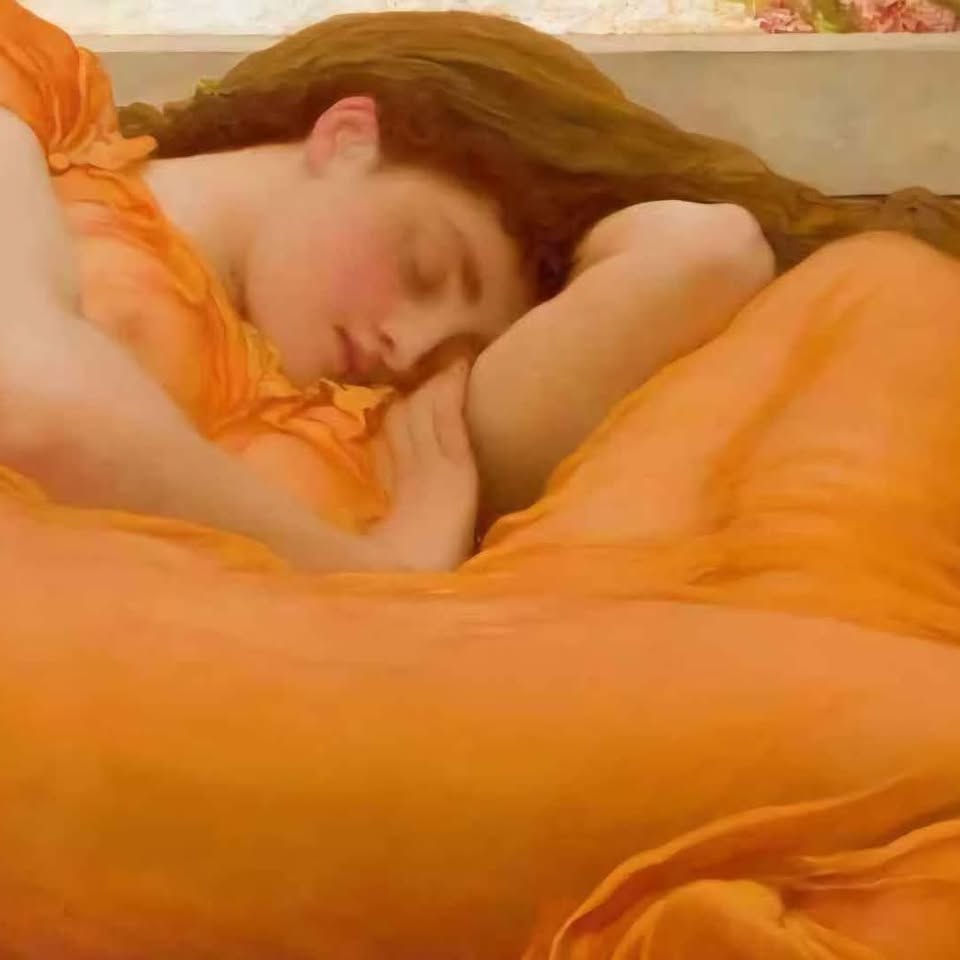 THE ORANGE DRESSED SLEEPE BEAUTY. HIGH QUALITY GERMAN PRINT.