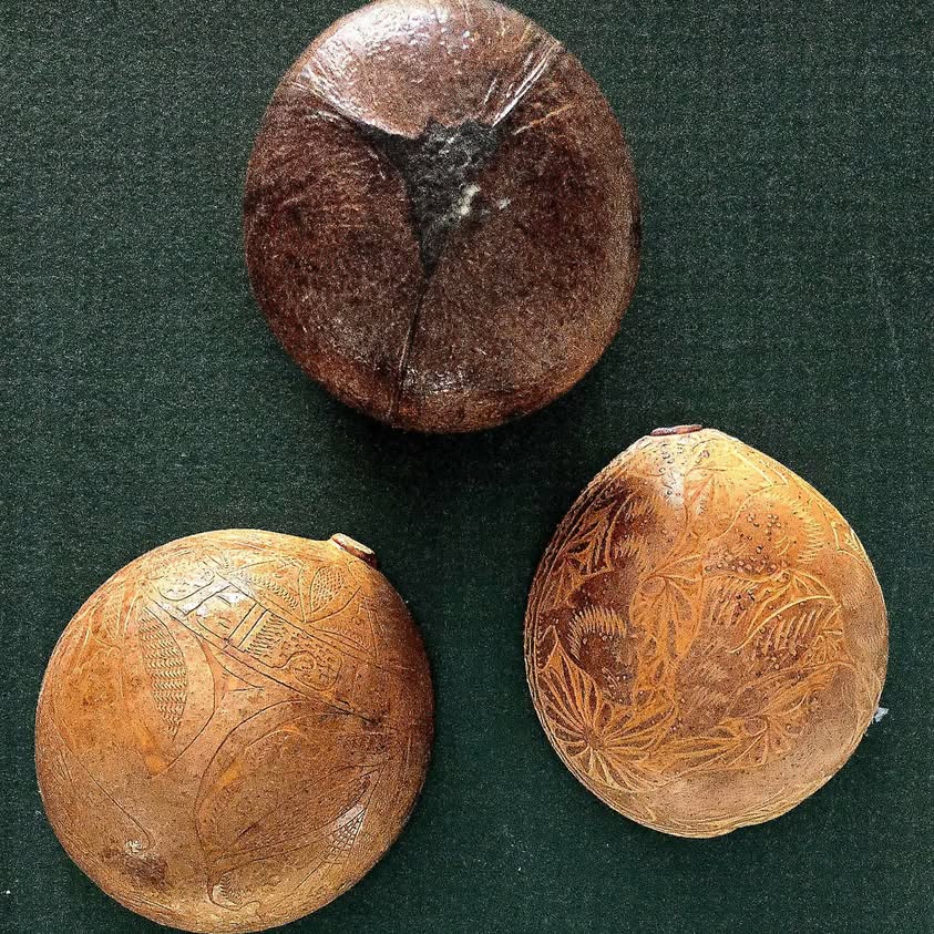 Old decorative carving (2) African calabash. carved wood Ancienne Calebasse africaine, bois