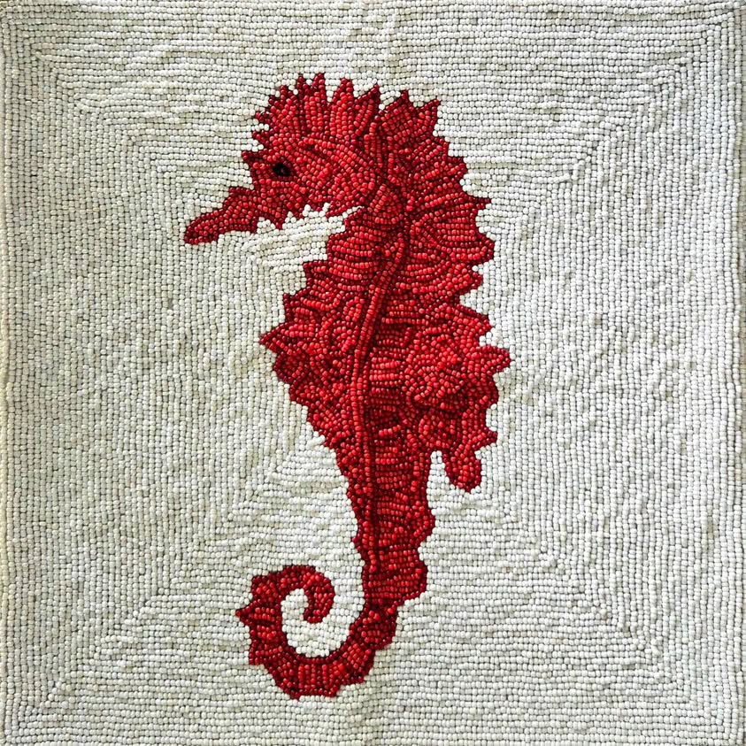 Glass Bead Red White Seahorse Coastal Placemat.