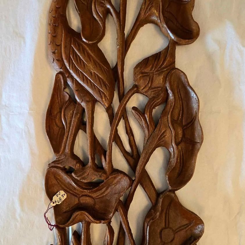 Hand Made Suar Wood Bird Relief Panel, WALL ART WOOD CARVING, BEAUTIFUL DECOR ACCENT.