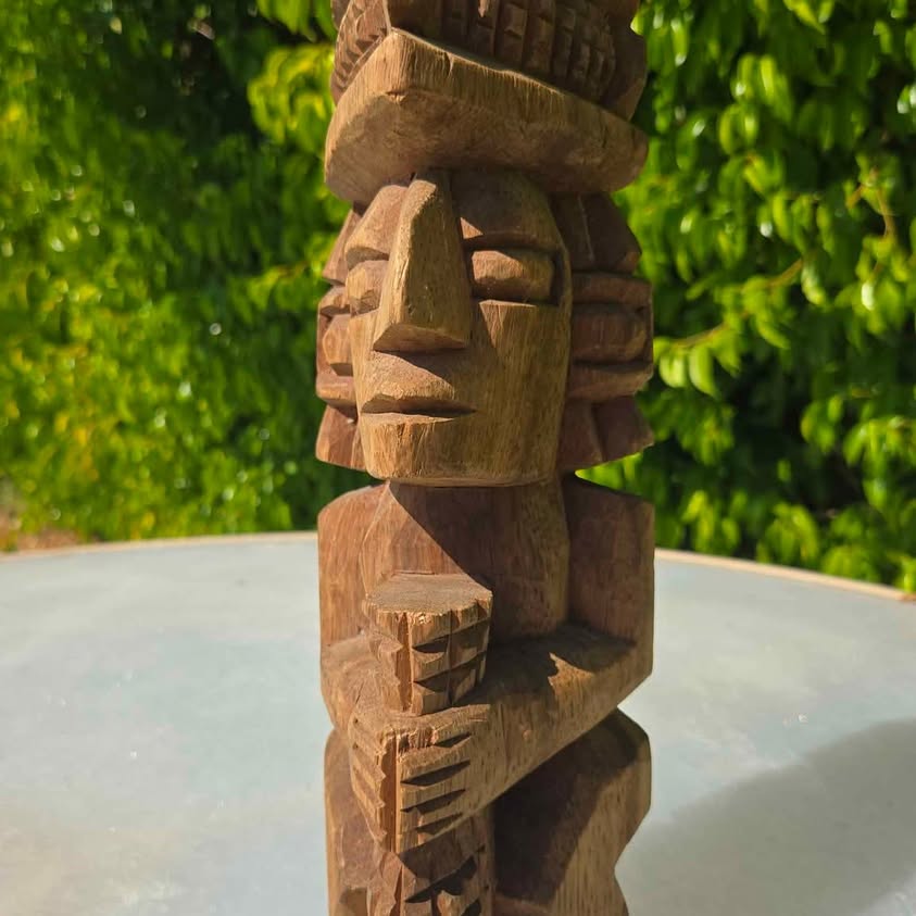 Carved Wooden Mayan Folk Art Figure Handmade in Tulum Mexico Vintage Tribal Wood Totem.