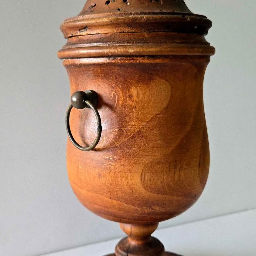 Antique italian wooden jar, also known as a urn or humidor. Apothecary uses.