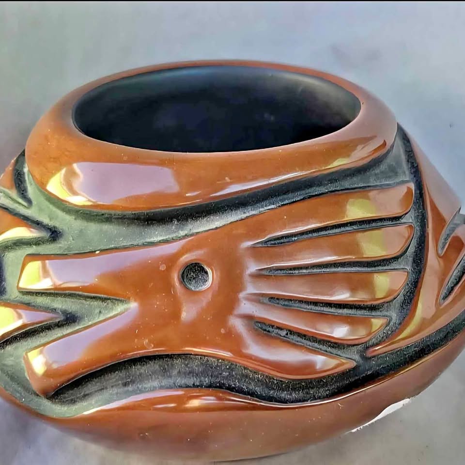 CAROL GRACE LORETTO Santa Clara Jemez Avanyu Bowl Signed Vintage