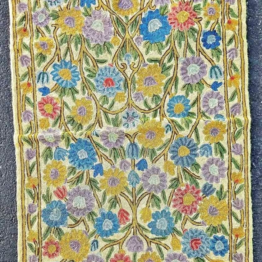 KASHEMIR EMBROIDERED VINTAGE WALL ART FLORAL TEXTILE.