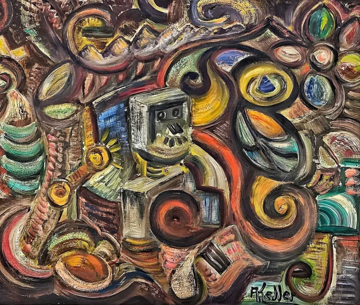 A. Keller 1970s Signed Abstract Acrylic Canvas - Re - psychles Vintage Shop & Art Gallery