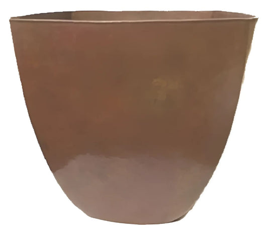 Brown, tapered, square-rimmed flowerpot.