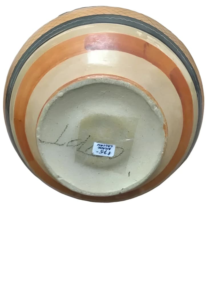 Striped ceramic pot.
