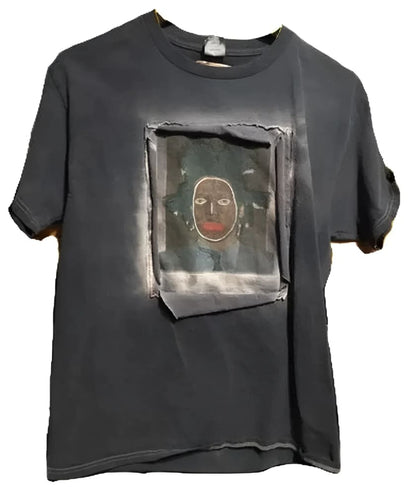 Gray t-shirt with a graphic print.