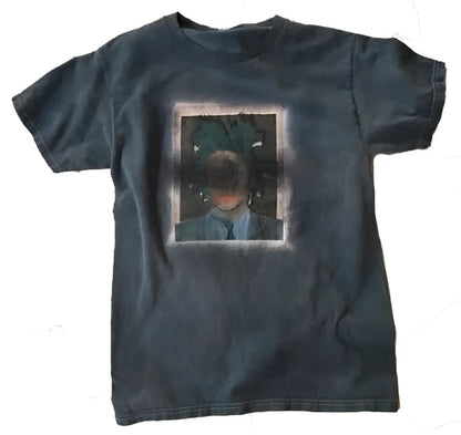 Gray t-shirt with graphic print.