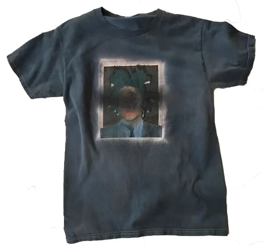 Gray t-shirt with graphic print.