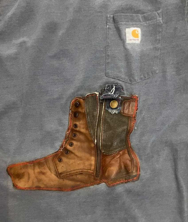 Boot Shirt on an Upcycled Carhartt by h.m. Peavy - Re - psychles Vintage Shop & Art Gallery