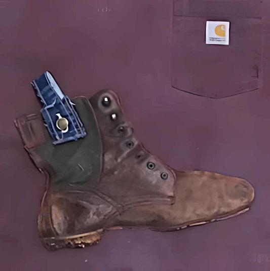 Boot Shirt prototype on an Upcycled Carhartt by h.m. Peavy - Re - psychles Vintage Shop & Art Gallery