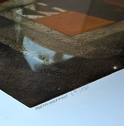 A numbered print with a reflective surface.
