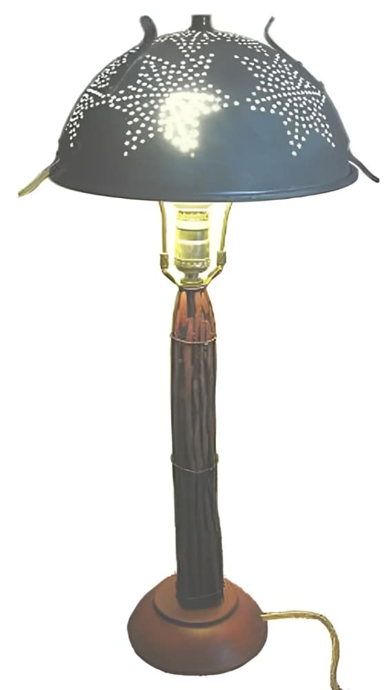 Rustic punched tin lamp.