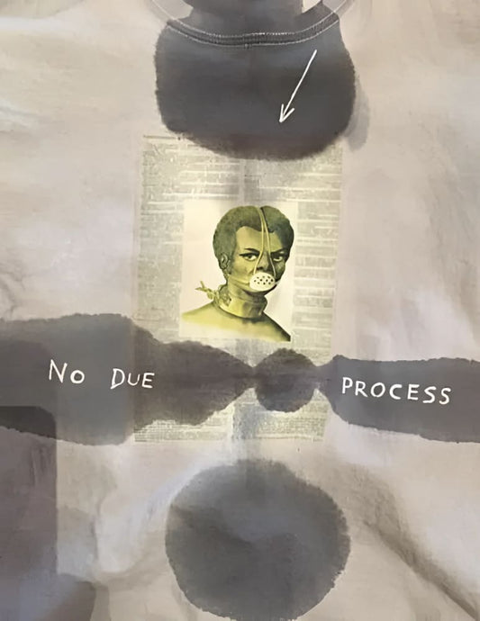 Collage with a bound figure.