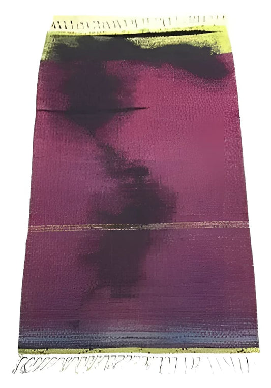 Woven rug with abstract design.
