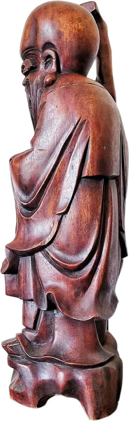 Magnificent OLD wood carving, Chinese deity, likely Shouxing, the God of Longevity.