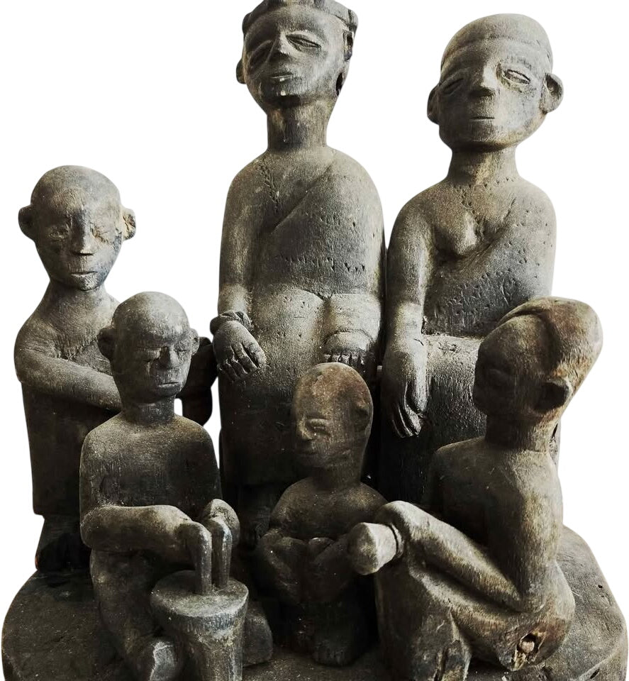 Antique African Royal Family Portrait Wood Carving