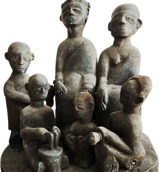 Antique African Royal Family Portrait Wood Carving – Museum-Grade Collector's Piece