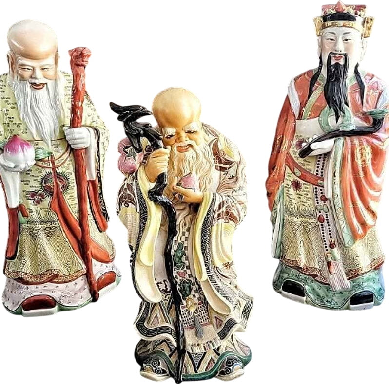 Mid-20th Century Porcelain Feng Shui Fu Lu Shou Deities