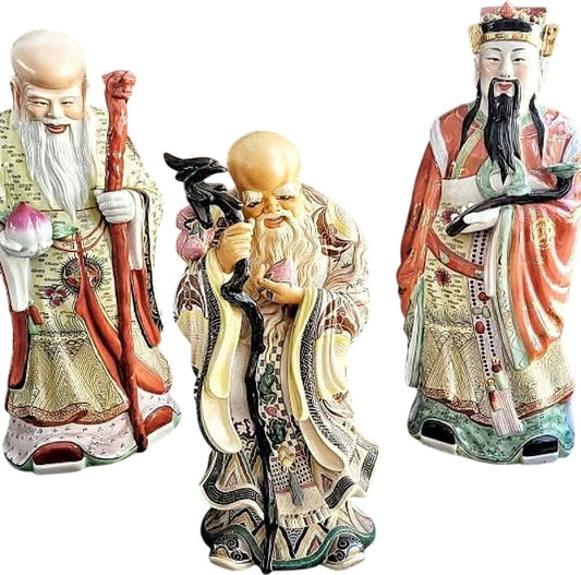 Mid-20th Century Porcelain Feng Shui Fu Lu Shou Deities