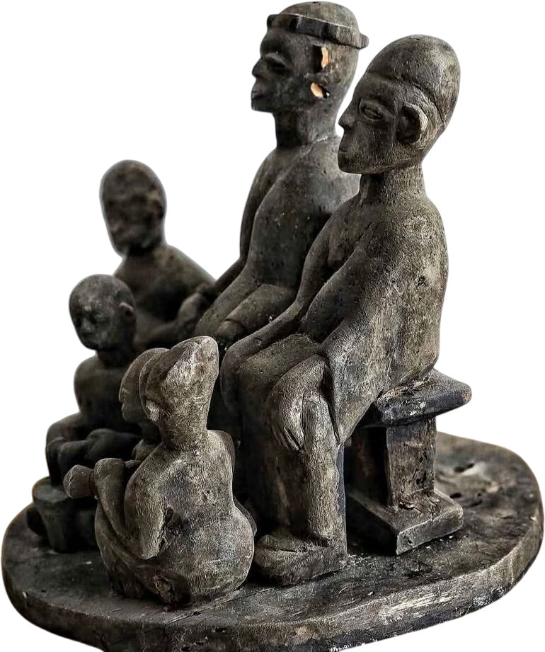 Antique African Royal Family Portrait Wood Carving