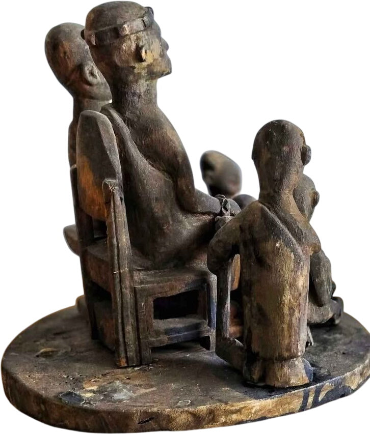 Antique African Royal Family Portrait Wood Carving