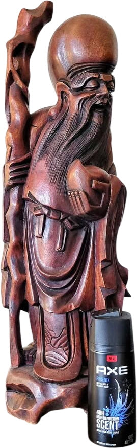 Magnificent OLD wood carving, Chinese deity, likely Shouxing, the God of Longevity.