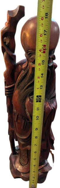 Magnificent OLD wood carving, Chinese deity, likely Shouxing, the God of Longevity.