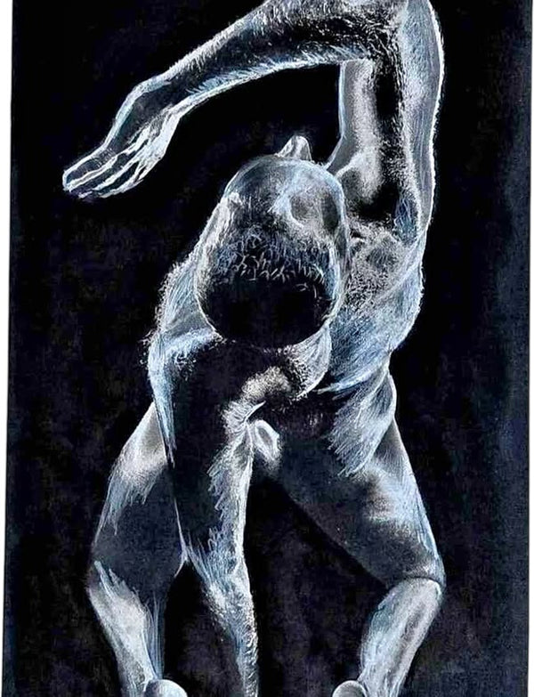 Black Charcoal and Pencil Male Figure Drawing – Framed & Matted Wall Art