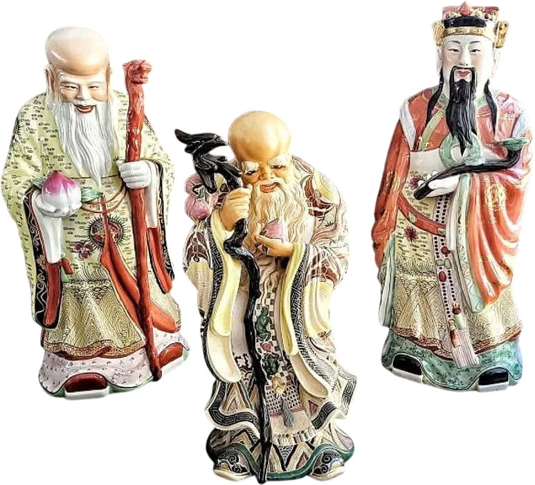 Mid-20th Century Porcelain Feng Shui Fu Lu Shou Deities