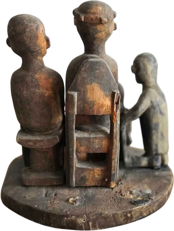 Antique African Royal Family Portrait Wood Carving