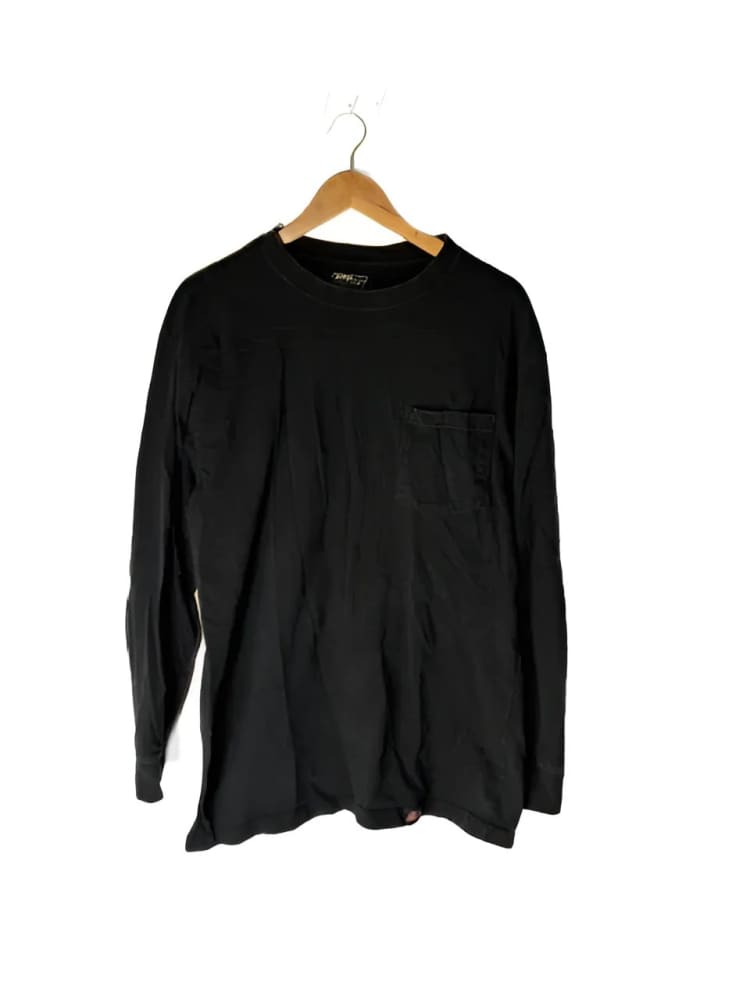 Black long-sleeved t-shirt with a left chest pocket.