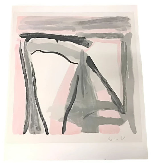 Abstract gray and pink painting.